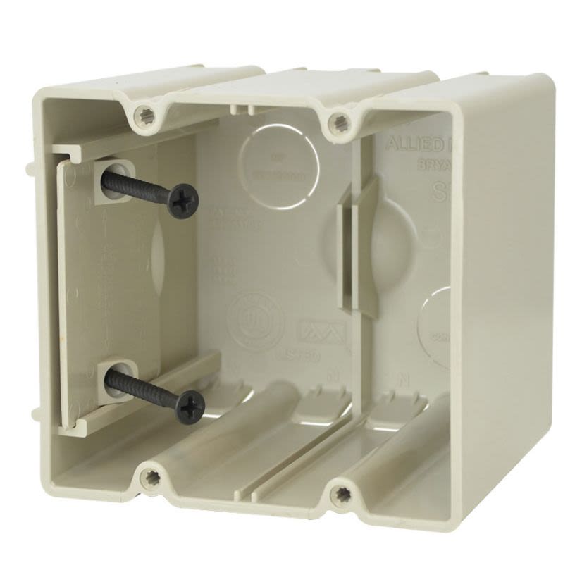 Allied Moulded SLIDERBOX SB-2 Adjustable Electrical Box, Polycarbonate/Thermoplastic, 42 cu-in, 2 Gangs, 4 Outlets, 2 Knockouts, 3-3/4 in H x 4 in W x 3-9/16 in D